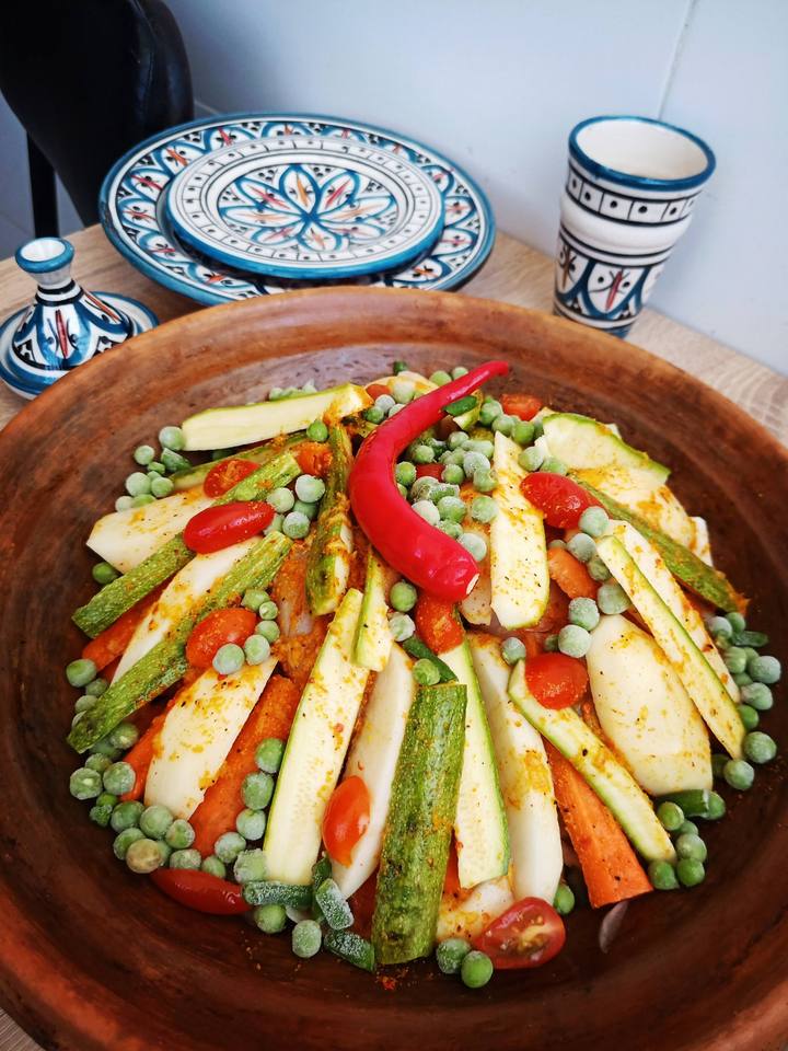 Vegetable tagine close-up in a clay dish